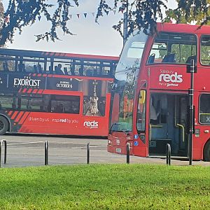 Salisbury Reds 1574 Parked Opposite Former London Buses DOE36 At Amesbury